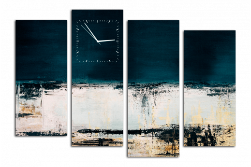 Модульная картина с часами Абстракция синяя