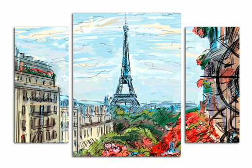 Модульная картина Рисунок Парижа